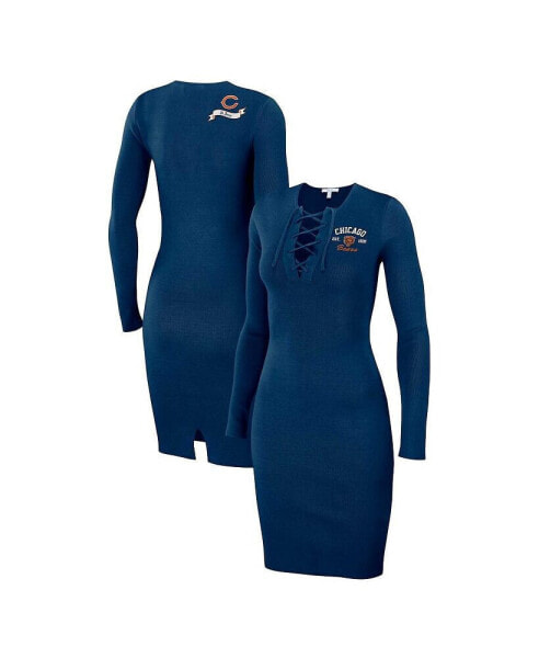 Women's Navy Chicago Bears Lace Up Long Sleeve Dress