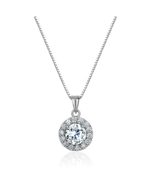 5A Cubic Zirconia Round Pendant Necklace Silver