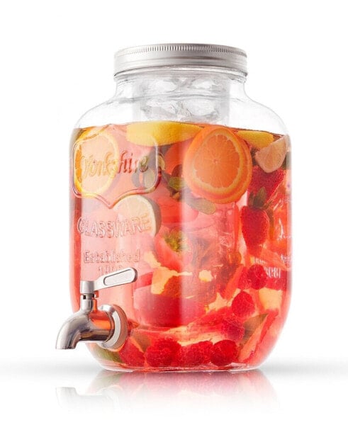 Glass Drink Dispenser with Spigot, Ice Infuser and Fruit Infuser, 128 oz