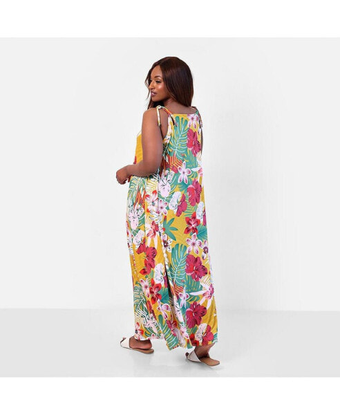 Plus Size Getaway Tropical Print Slip Maxi Dress