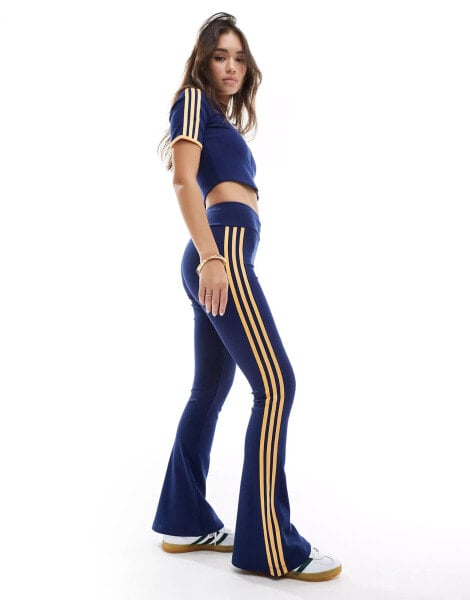 adidas Originals ribbed flared leggings in dark blue