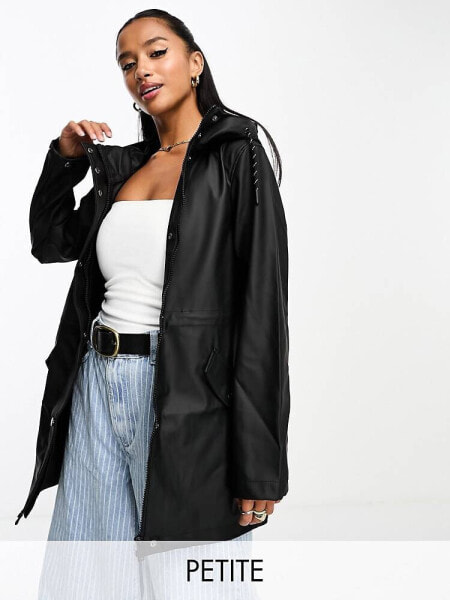 Vero Moda Petite – Regenjacke in Schwarz mit Kapuze