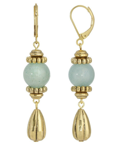 Gold-Tone Genuine Stone Aventurine Drop Earrings