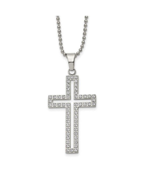 Polished with CZ Cut outcross Pendant on a Ball Chain Necklace