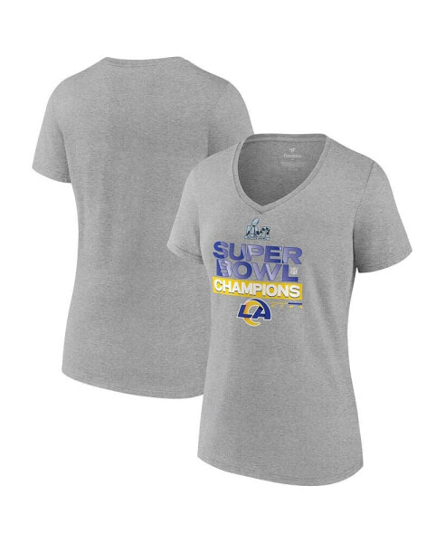 Women's Heathered Gray Los Angeles Rams Super Bowl LVI Champions Locker Room Trophy Collection V-Neck T-shirt