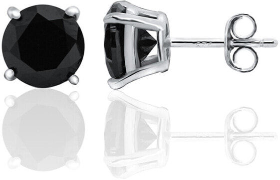 Modern silver earrings studs with black zircons AGUP2256