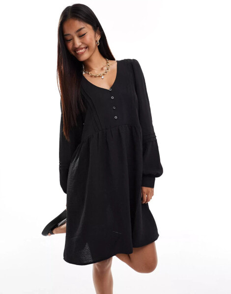 JDY pleated detail smock dress in black