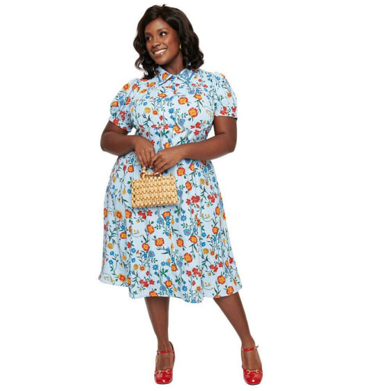 Plus Size 1950s Collared Button Front Fit & Flare Dress
