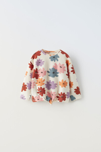 Soft-touch knotted floral t-shirt