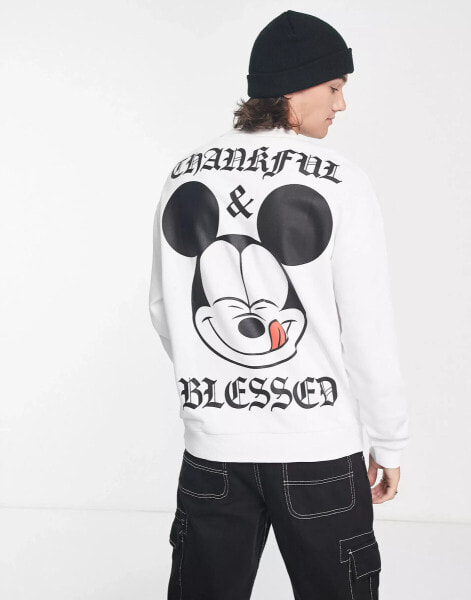 ASOS DESIGN oversized sweatshirt with Disney Mickey Thanksgiving print in white