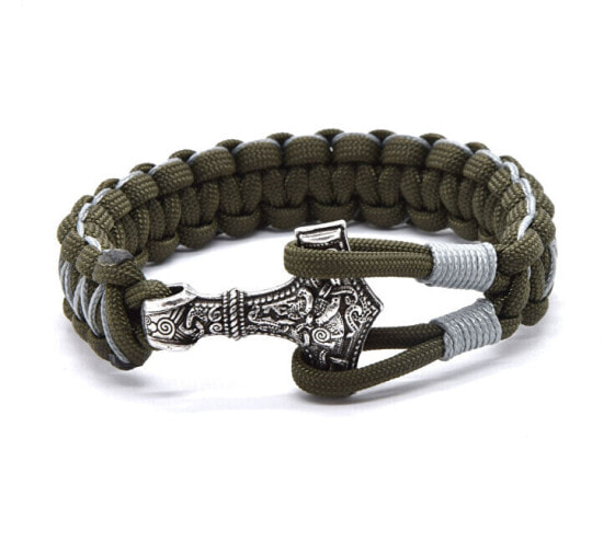 Olive paracord bracelet Thor´s hammer - Mjoelnir