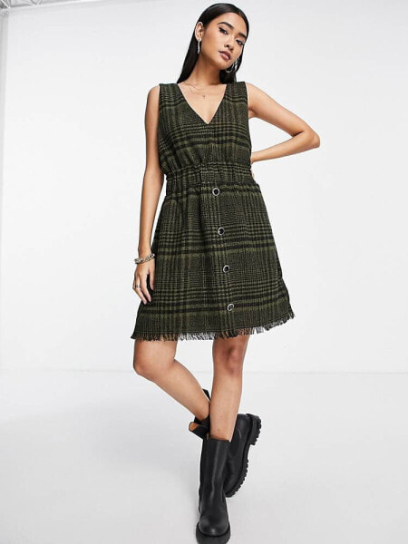 Y.A.S check pinafore dress in olive check