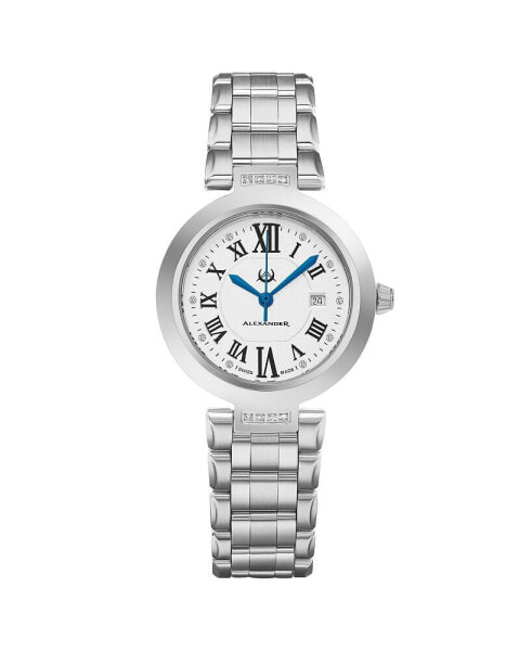 Ladies Quartz Date Watch with Stainless Steel Case on Stainless Steel Bracelet, Silver DIAMOND Dial