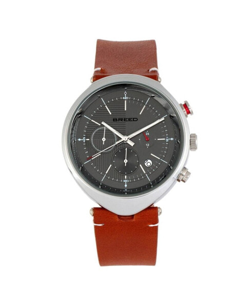 Men Tempest Leather Watch - Brown/Grey, 43mm