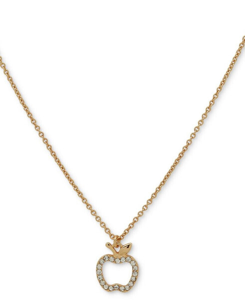 DKNY gold-Tone Pavé Crystal Apple Pendant Necklace, 16" + 3" extender