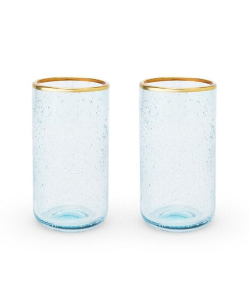 Aqua Bubble Gold Rim Glass Tumblers, Set of 2, 16 Oz