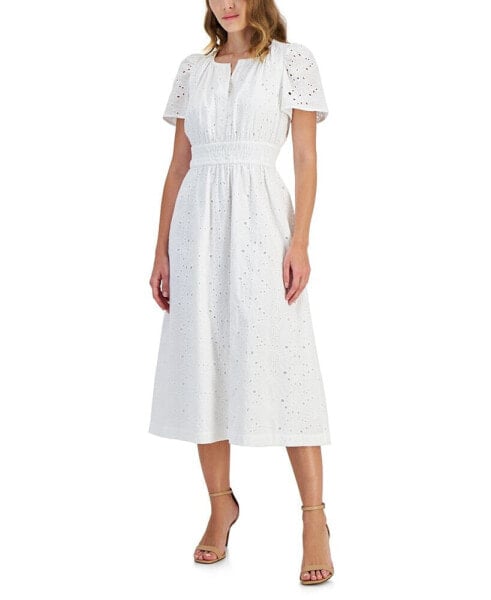 Women's Cotton Embroidered Eyelet Midi Dress