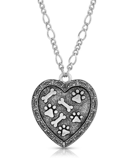 2028 pewter Heart Paw and Bones Necklace