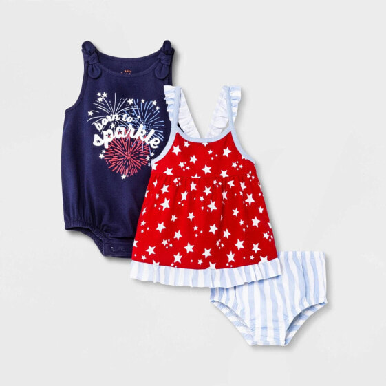 Cat & Jack Baby Girls Navy Blue Americana Romper & Red Outfit Set (12 Months )