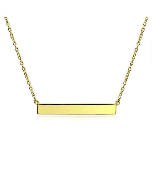 Thin Name Plated Style Sideways Diagonal Flat Bar Pendant Necklace For Women Gold Plated Sterling Silver