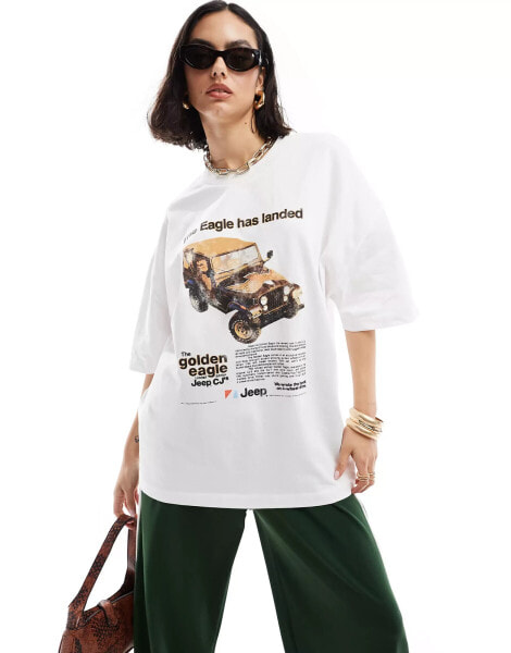 ASOS DESIGN oversized t-shirt with eagle jeep licence graphic in white