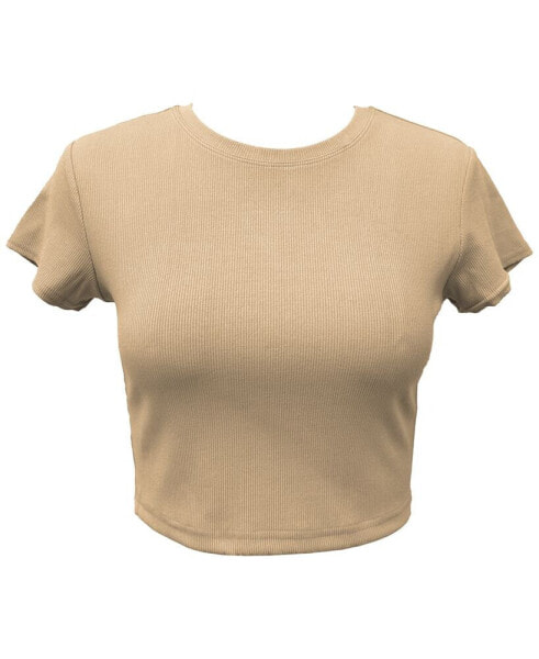 Women's Cropped Rib-Knit T-Shirt, Created for Macy's