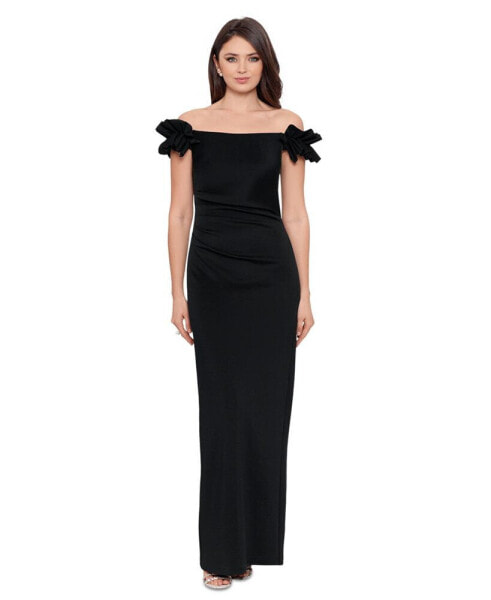 Petite Ruffled Ruched Off-The-Shoulder Gown