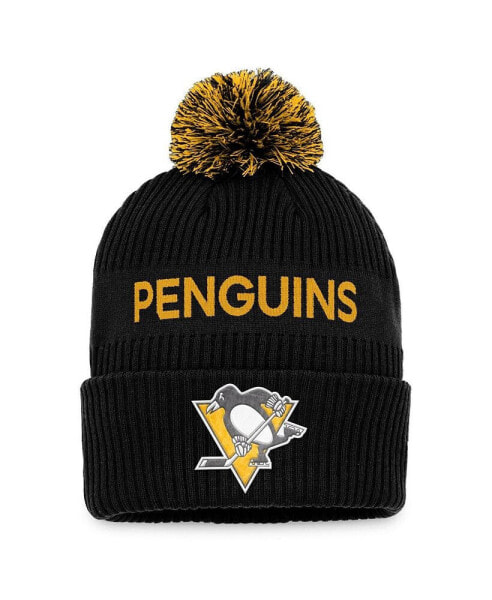 Men's Black, Yellow Pittsburgh Penguins 2022 NHL Draft Authentic Pro Cuffed Knit Hat with Pom