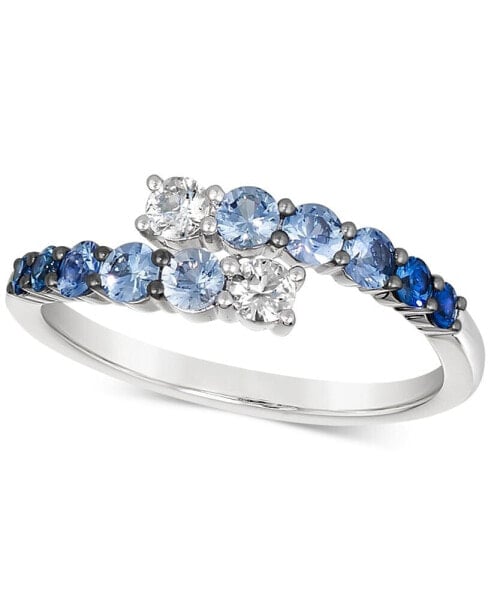 Denim Ombré (5/8 ct. t.w.) & White Sapphire (1/5 ct. t.w.) Bypass Statement Ring in 14k White Gold