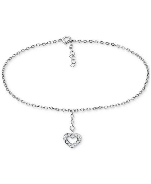 Cubic Zirconia Heart Drop Charm Ankle Bracelet in Sterling Silver, Created for Macy's