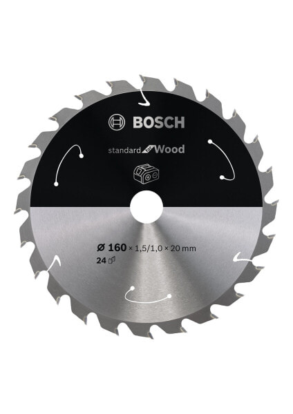 Bosch Kreissägeblatt für Akkusägen Standard for Wood, 160 x 1,5/1 x 20, 24 Zähne