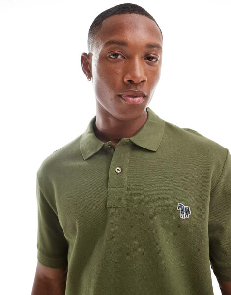 PS Paul Smith regular fit short sleeve polo with zebra logo in khaki