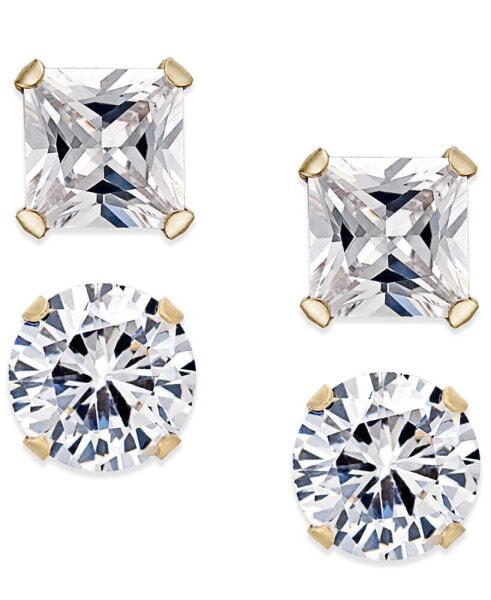 Cubic Zirconia 2-Pc. Stud Earrings Set in 10k Gold