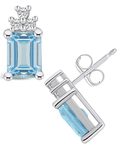 Aquamarine (2-3/4 Ct. T.W.) and Diamond (1/5 Ct. T.W.) Stud Earrings in 14K White Gold