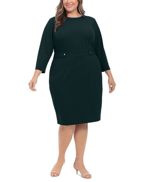 Plus Size 3/4-Sleeve Tab-Waist Sheath Dress