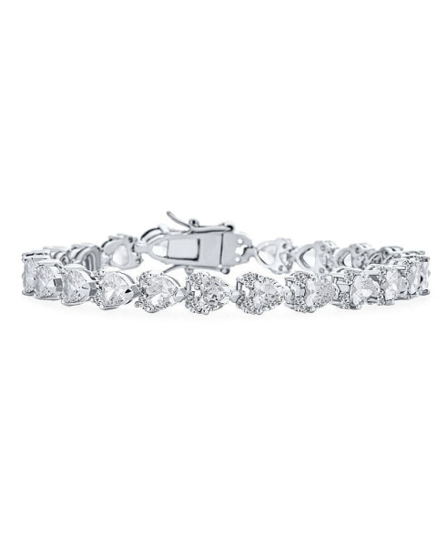 Clear 20 CT Cubic Zirconia CZ Tennis Bracelet Heart Shape For Women Rhodium 7.5 Inch