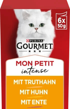 Nassfutter Katze mit Geflügel, Mon Petit intense, Multipack (6x50 g), 300 g