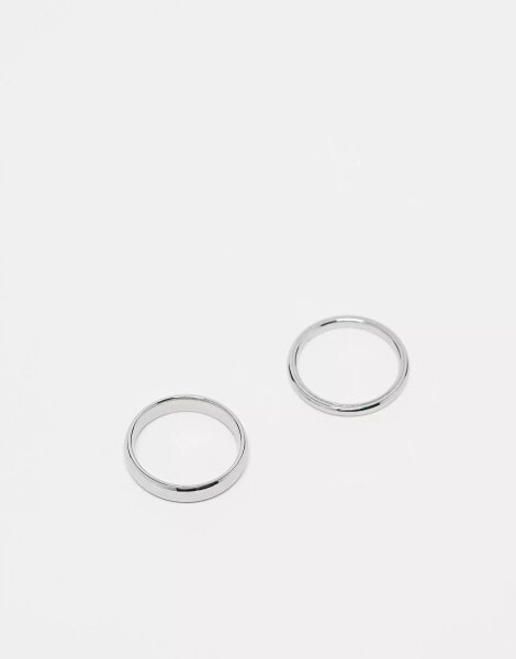 Lost Souls stainless steel pack of rings 4mm and 2mm in silver