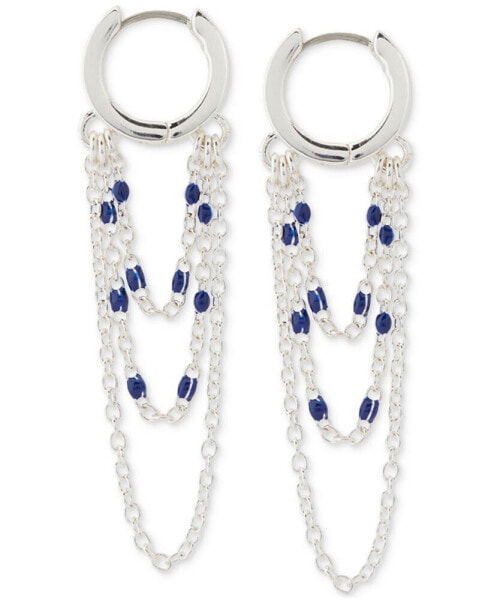 Silver-Tone Blue Beaded Chain Hoop Earrings