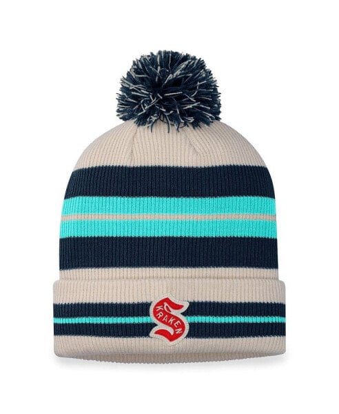 Men's Seattle Kraken Cream, Navy 2024 NHL Winter Classic Cuffed Knit Hat with Pom