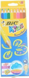 Цветные карандаши BIC KIDS SUPERSOFT Треугольные 8 шт + точилка - 895921