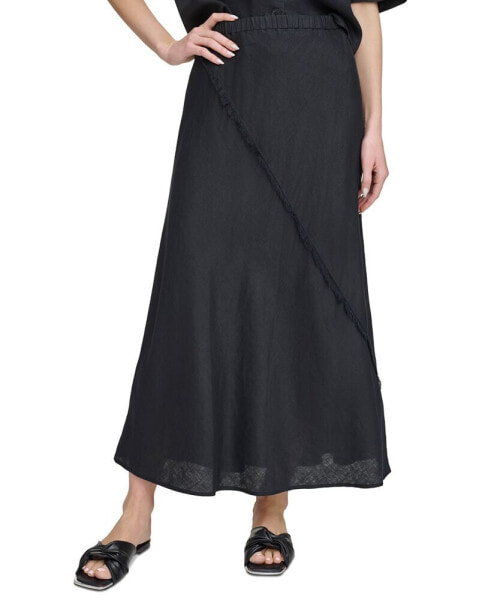 Women's Pull-On Fringe-Trim Linen Skirt