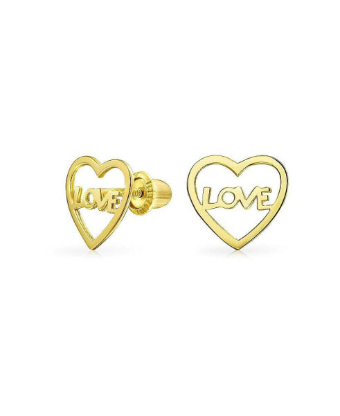 Серьги Bling Jewelry Love Symbol Gold Heart Shape Stud