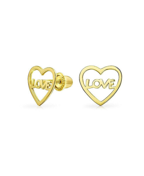 Petite Minimalist14K Yellow Gold Word Symbol Of Love Heart Shape Stud Earring For Women Secure Screw back