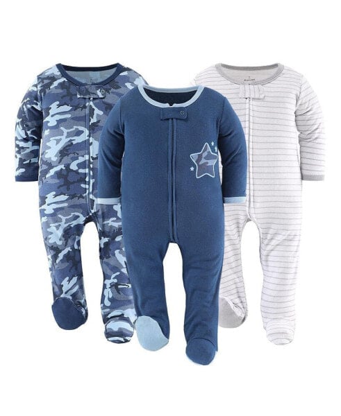 Blue Camo Footed Baby Sleepers for Boys, 3-Pack,