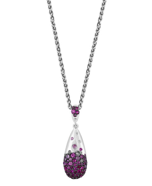 EFFY® Ruby (3/4 ct. t.w.) & White Sapphire (3/8 ct. t.w.) Ombré Cluster 18" Pendant Necklace in Sterling Silver