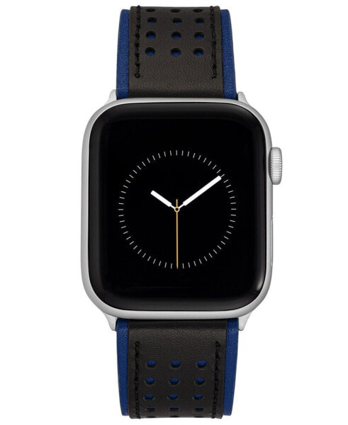 Men's Black and Blue Premium Leather Band with Perforated Design Compatible with 42/44/45/Ultra/Ultra 2 Apple Watch