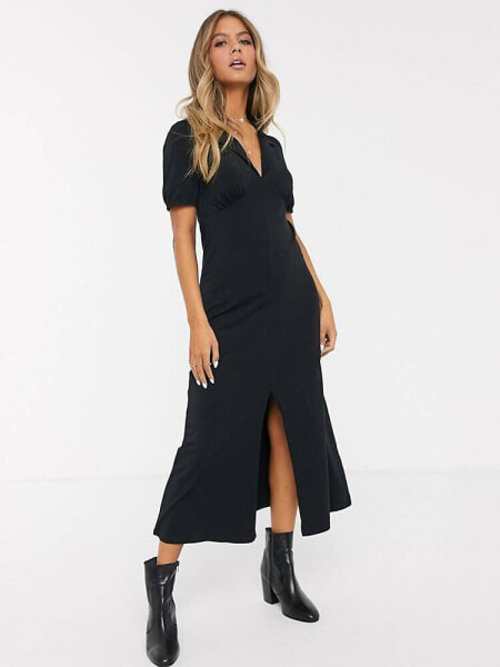 ASOS DESIGN ultimate midi tea dress with collar in black