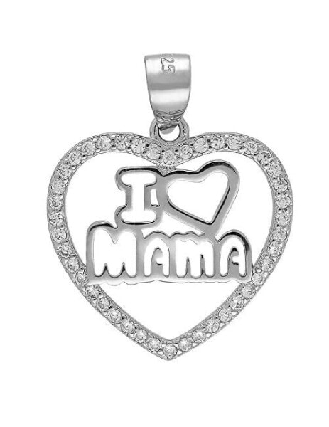 Silver heart pendant with zircons I Love Mama P0000837