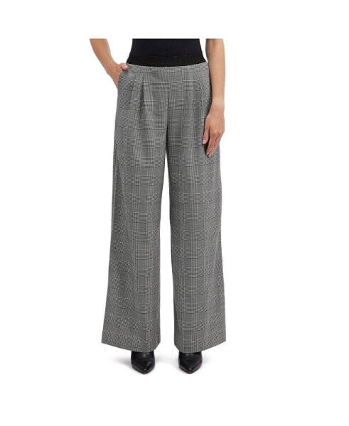 Women's Wide Leg Plaid Trouser with Elastic Waist